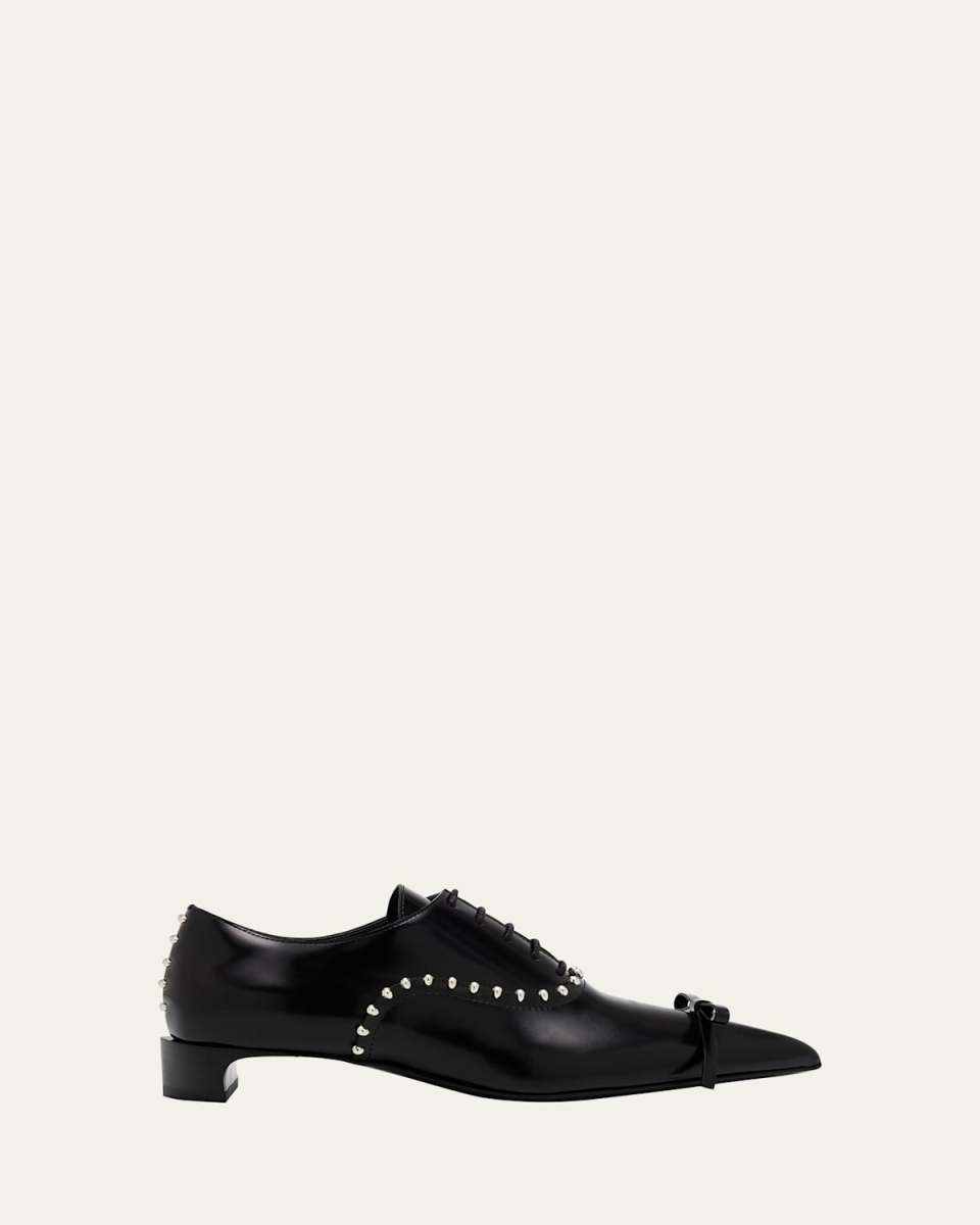 Studded Lace-Up Leather Oxford Pumps